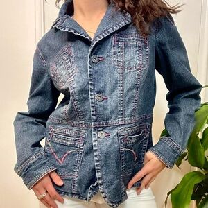 Point Zero Denim Jacket with pink stitching Size Medium